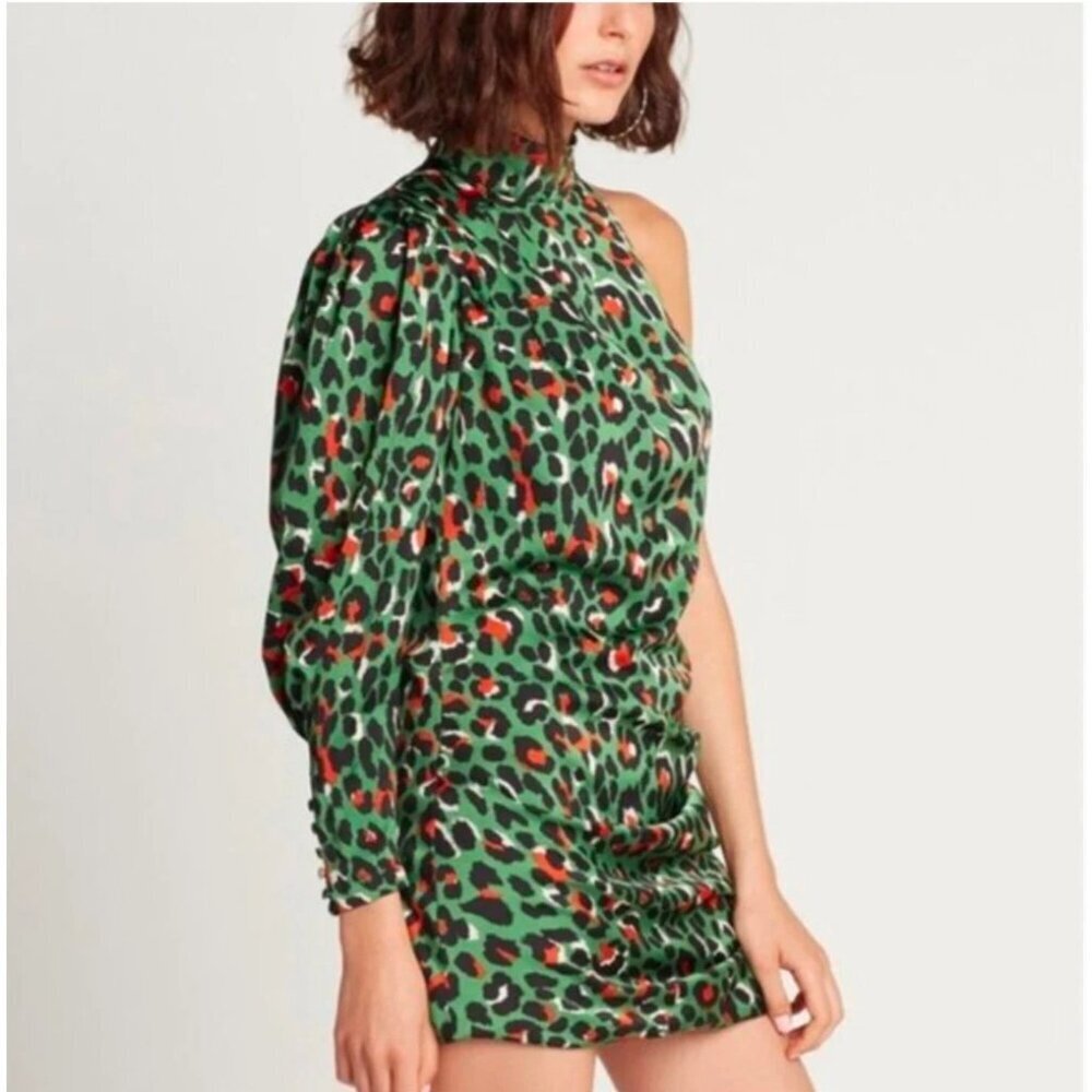 Choosy Untamed Women's One Shoulder‎ Animal Print Satin Mini Dress Size XS NWT